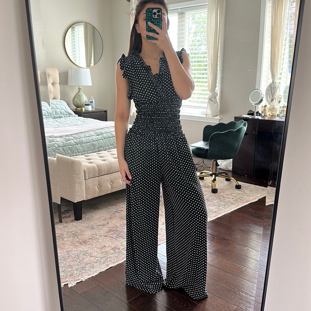 Black and white polka dot jumpsuit